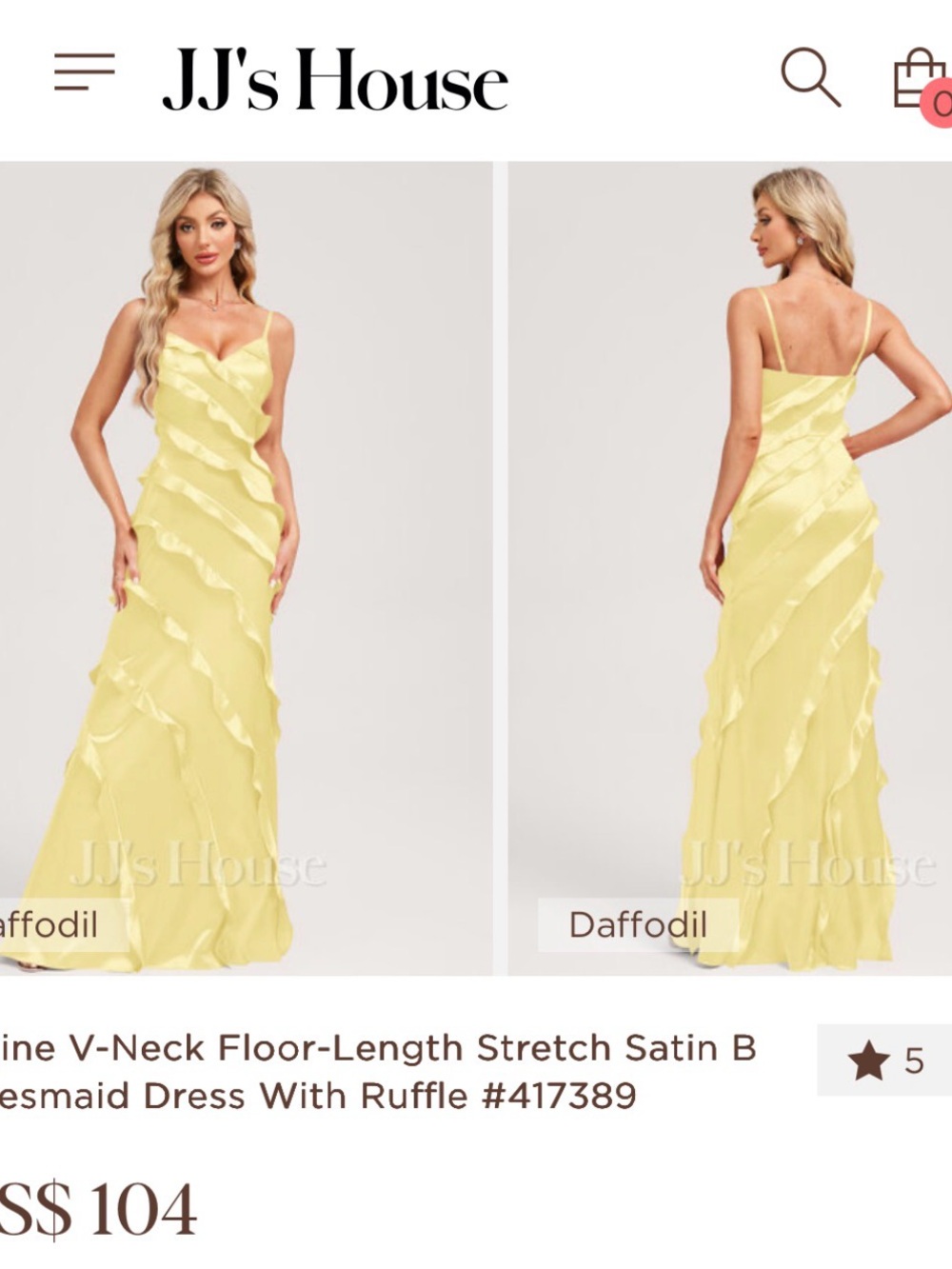 JJs House Daffodil V-Neck Floor-Length Ruffle Bridesmaid Dress